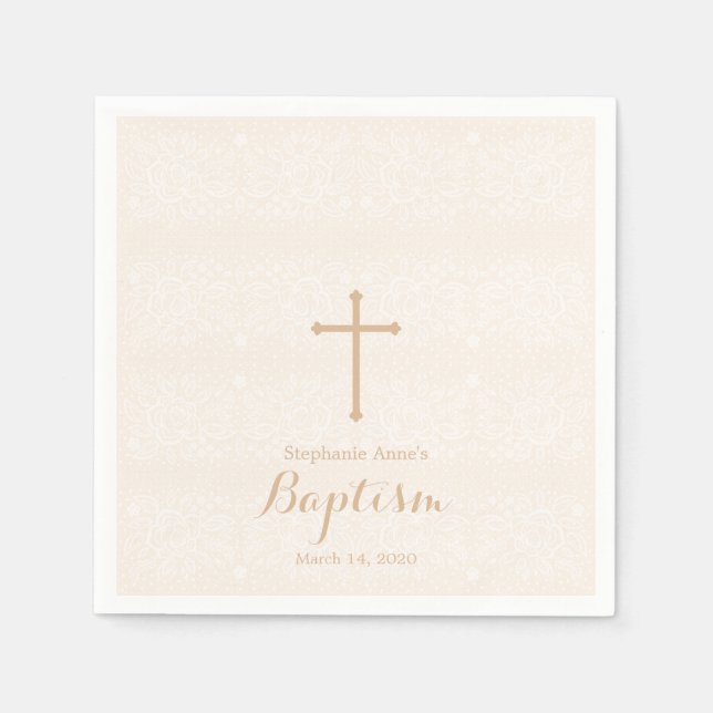 Baptism Blush Pink Delicate Floral Lace Napkins (Front)