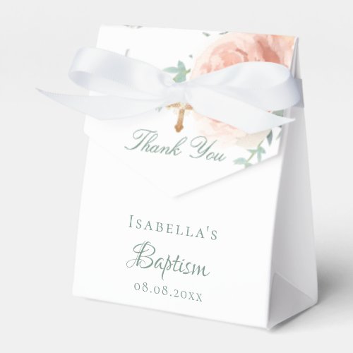 Baptism blush pink rose floral girl thank you favor boxes