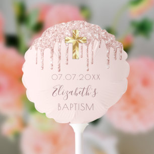 Baptism blush rose gold drips name girl balloon