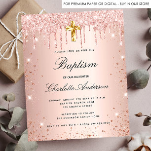 Baptism blush rose gold glitter invitation