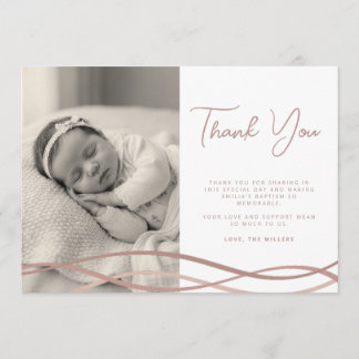Baptism Blush Waves Photo Thank You Card