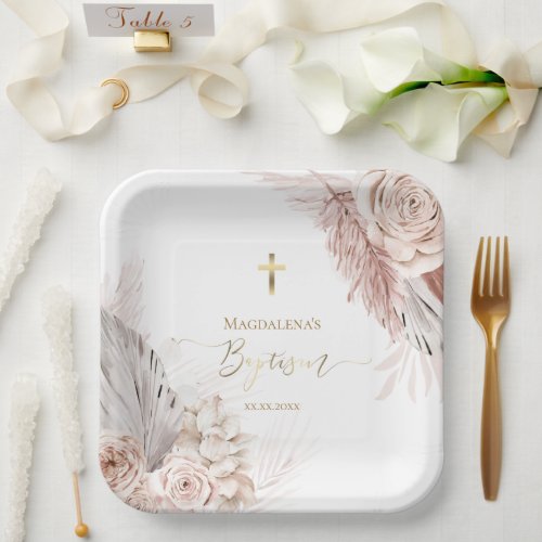 Baptism boho flowers  paper plates