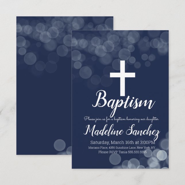 Baptism Bokeh Lights Dedication Christening Invitation (Front/Back)