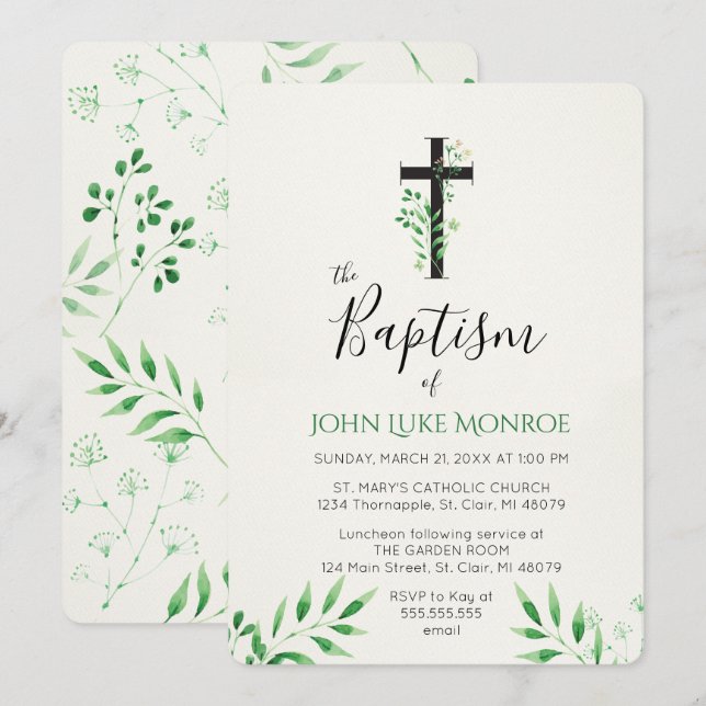 Baptism - Botanical Invitation (Front/Back)