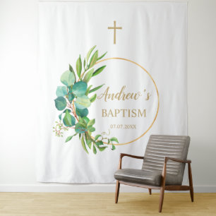 Baptism Boy Backdrop - Eucalyptus Greenery