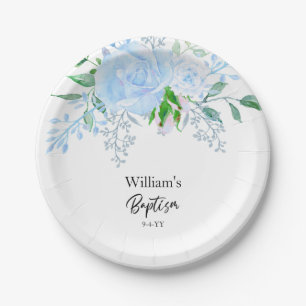 Baptism Boy Blue Floral Paper Plates