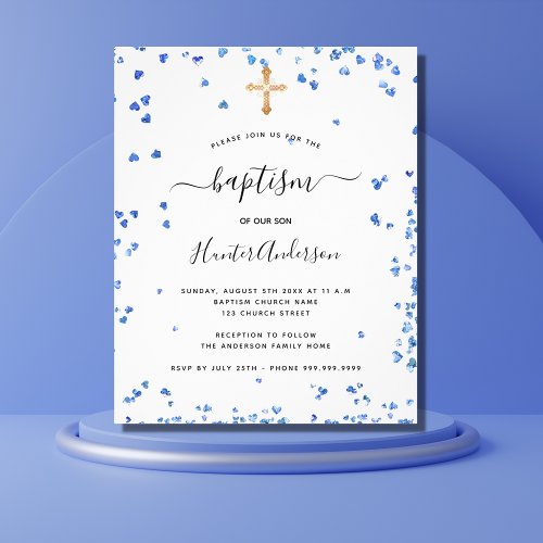 Baptism boy blue hearts budget invitation flyer
