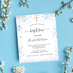 Baptism boy blue white budget invitation flyer
