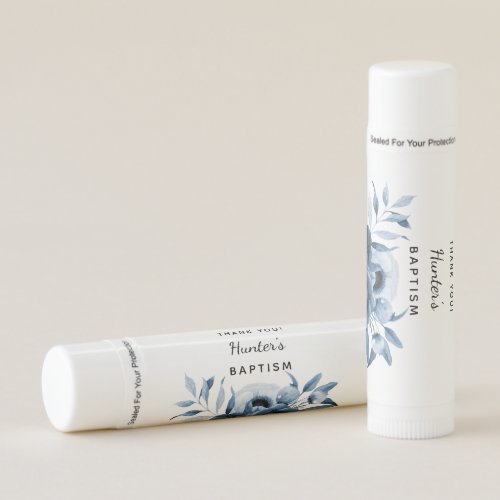 Baptism boy blue white florals  lip balm