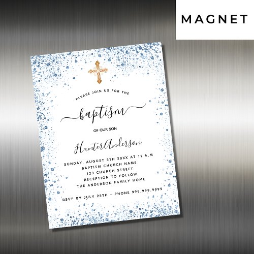 Baptism boy blue white gold invitation magnet