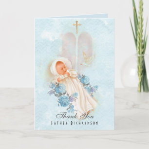 Baptism Boy Christening Thank You for Priest Card
