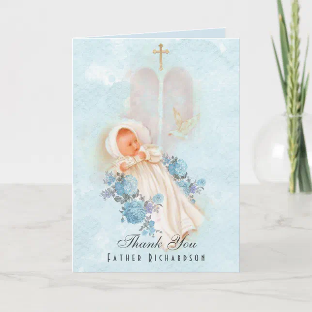 Baptism Boy Christening Thank You for Priest Card Zazzle