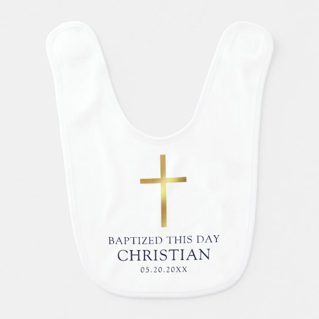Baptism Boy Elegant Gold Cross  Baby Bib (Front)