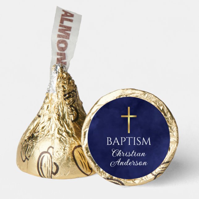 Baptism Boy Elegant Royal Blue Watercolor Hershey®'s Kisses® (Front)