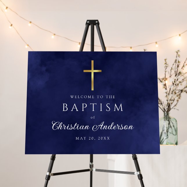 Baptism Boy Elegant Royal Blue Welcome Sign (In Situ (Stand))