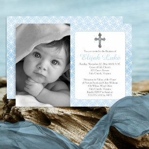 Baptism   Boy Eternity Rings Crosses Photo Invitation