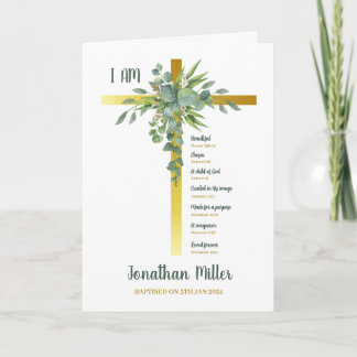 Baptism Boy Eucalyptus Leaves On Crucifix Card