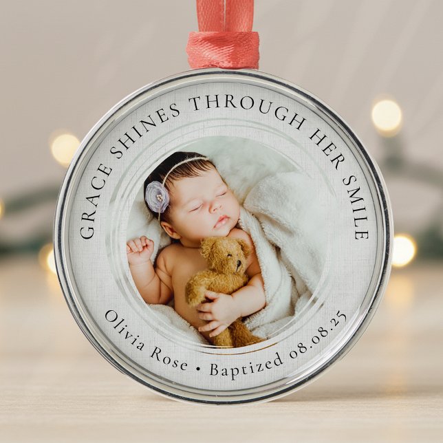 Baptism Boy Girl Phot Keepsake Grace Shines Metal Ornament (Creator Uploaded)