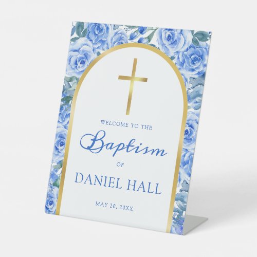 Baptism Boy Modern Rose Dusty Blue Welcome Sign