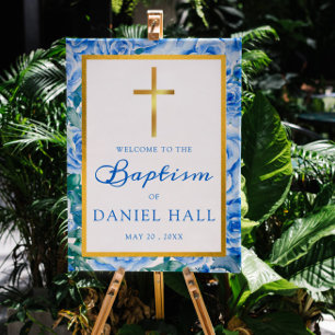 Baptism Boy Modern Rose Dusty Blue Welcome Sign