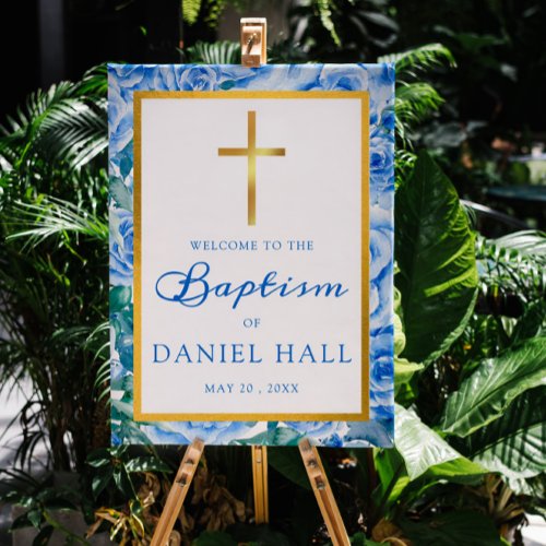 Baptism Boy Modern Rose Dusty Blue Welcome Sign