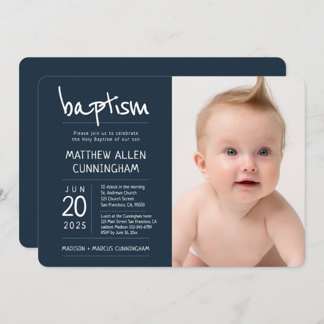 Baptism Boy | Modern + Simple Photo Invitation (Front/Back)