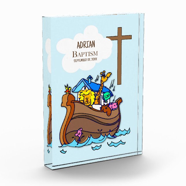 Baptism Boy Noah's Ark, Cute Animals Personalized Acrylic Award (Left)