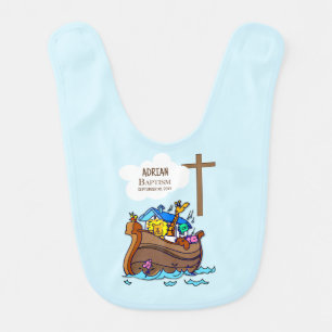 Baptism Boy Noah's Ark, Cute Animals Personalized Baby Bib
