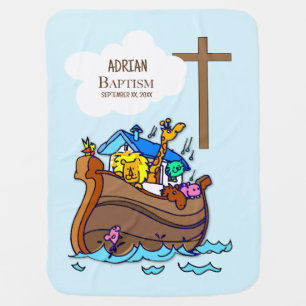 Baptism Boy Noah's Ark, Cute Animals Personalized Baby Blanket