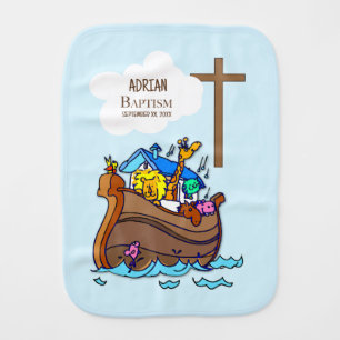 Baptism Boy Noah's Ark, Cute Animals Personalized Baby Burp Cloth