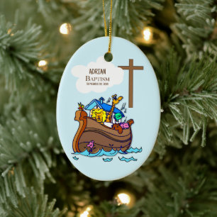 Baptism Boy Noah's Ark, Cute Animals Personalized Ceramic Ornament
