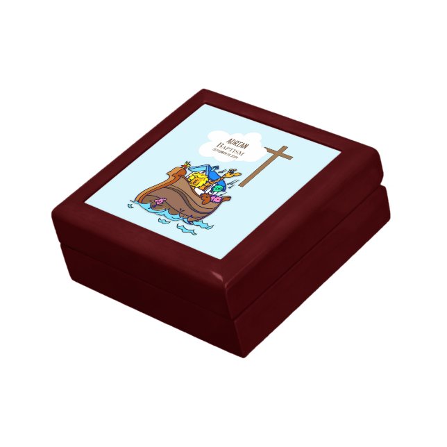 Baptism Boy Noah's Ark, Cute Animals Personalized Gift Box (Side)