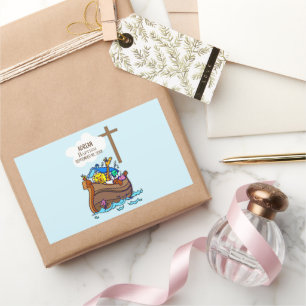 Baptism Boy Noah's Ark, Cute Animals Personalized Rectangular Sticker