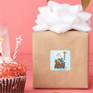 Baptism Boy Noah's Ark, Cute Animals Personalized Square Sticker