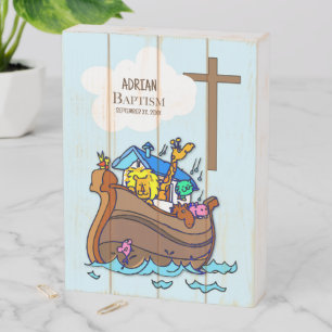 Baptism Boy Noah's Ark, Cute Animals Personalized Wooden Box Sign