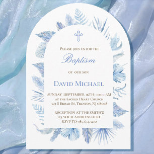 Baptism boy pastel blue foliage invitation