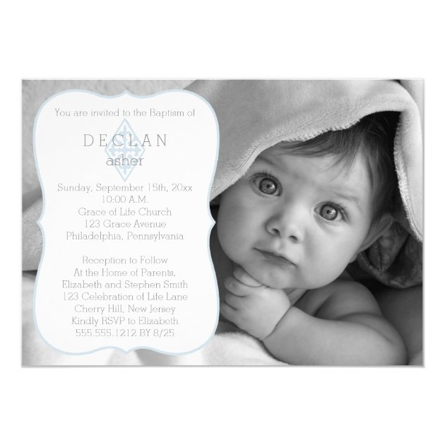 Baptism | Boy Photo Vintage Fleur De Lis Cross Card