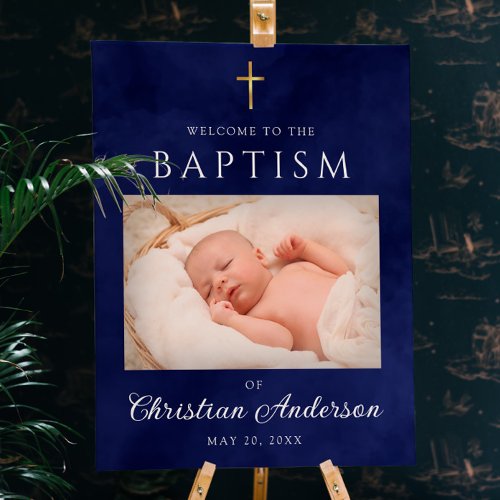 Baptism Boy Royal Blue Watercolor Welcome Sign