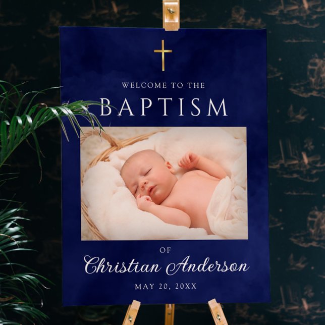 Baptism Boy Royal Blue Watercolor Welcome Sign (Creator Uploaded)