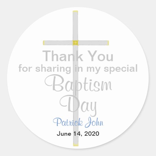 Baptism Boy Thank You Round Stickers