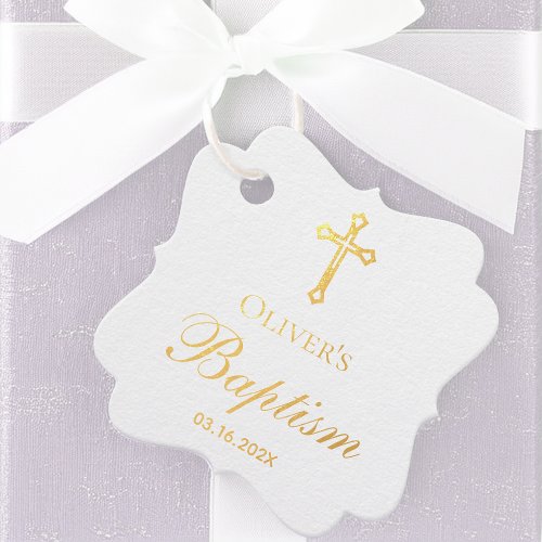 Baptism Calligraphy Gold Cross Script Simple Foil Favor Tags