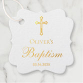 12 White Thank You Gift Tags Favour Personalised Baptism Christening Cross Flora 