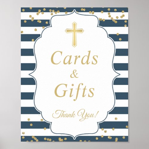 Baptism Cards  Gifts Navy Blue Gold Glitter Sign