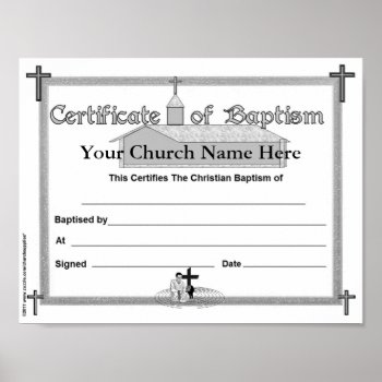Baptism Certificate Reproducable Master Copy Poster by Churchsupplies at Zazzle