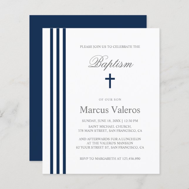 BAPTISM Chic Vertical Striped Navy Blue Cross  (Front/Back)