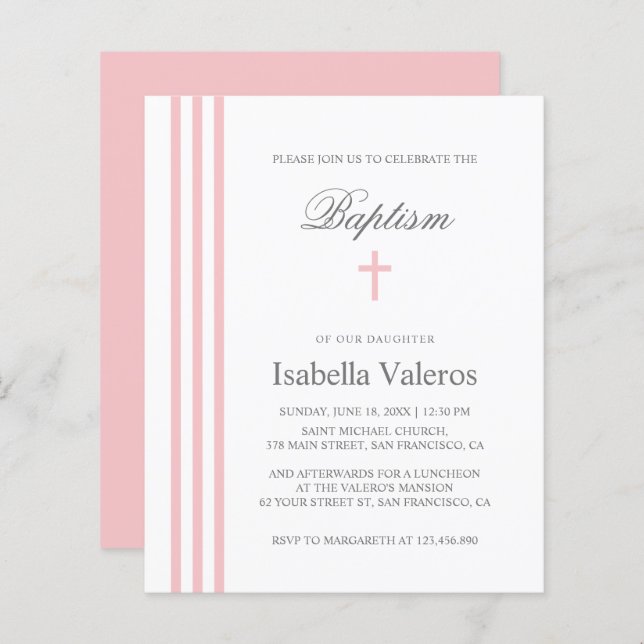 BAPTISM Chic Vertical Striped pastel Pink Cross  (Front/Back)
