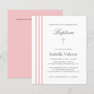BAPTISM Chic Vertical Striped pastel Pink Cross