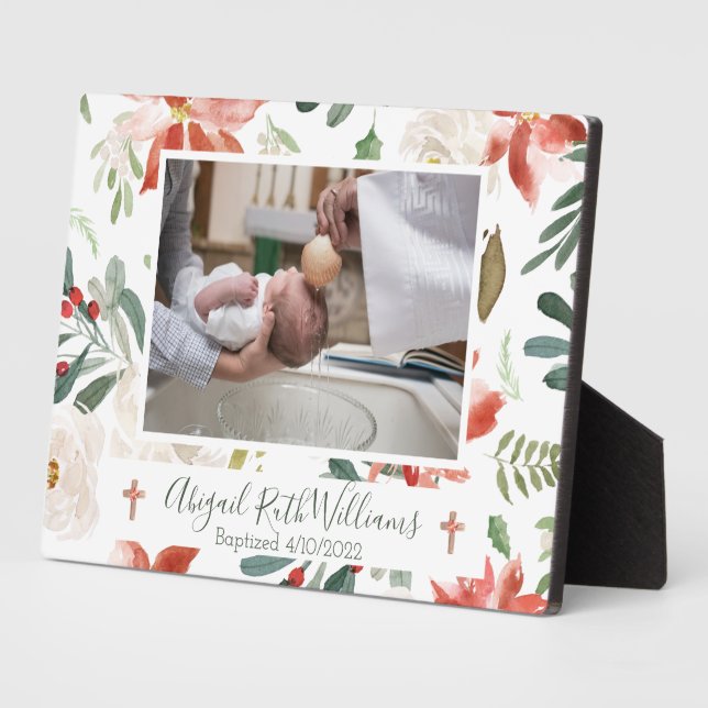 Baptism / Christened Date Christmas Floral Gift Plaque (Side)