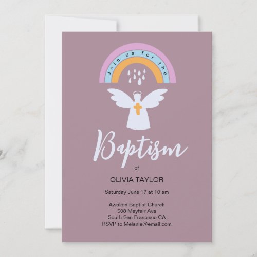 Baptism Christening angel and rainbow Invitation