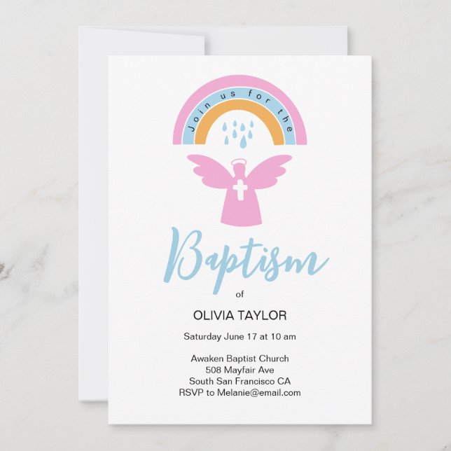 Baptism Christening angel and rainbow Invitation (Front)